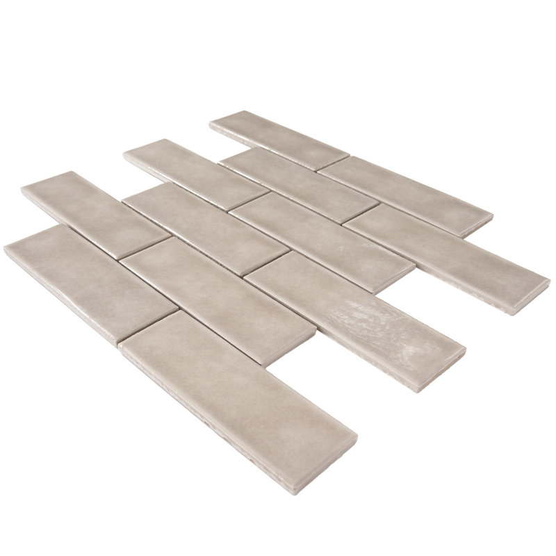 2" x 6" Porcelain Brick Joint Mosaic Wall & Floor Tile, Taupe