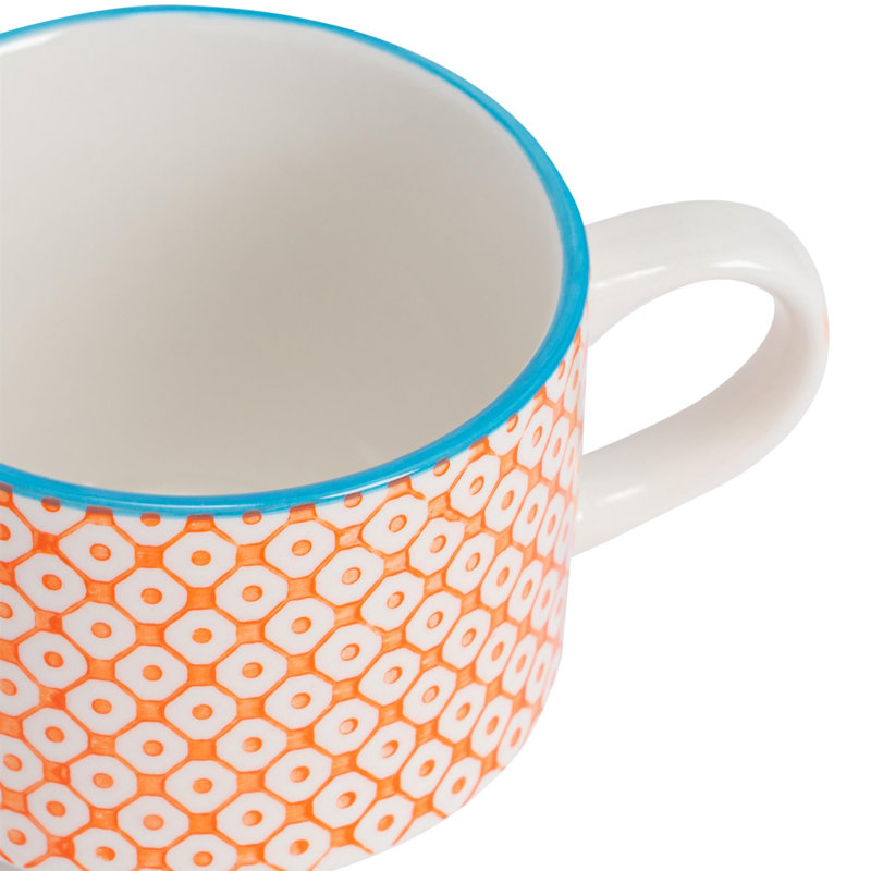 Nicola Spring - Hand-Printed Stacking Teacups & Saucers Set - 260ml - Orange, 12