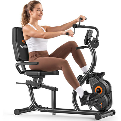 Pooboo Low-Impact Magnetic Recumbent Exercise Bike with Arm Resistance Bands & Adjustable Cushion Seat,400 lbs Capacity