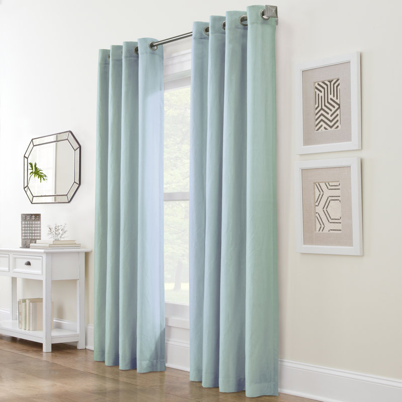 Philipsberg Solid Semi-Sheer Grommet Single Curtain Panel, 52" W x 63" L, Sky Blue