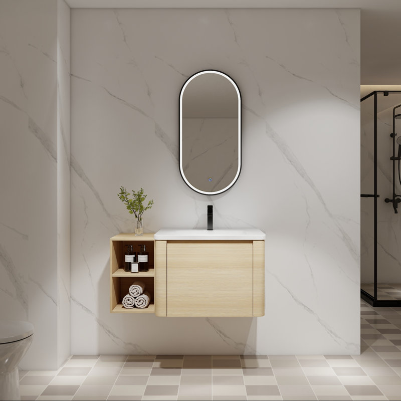 Meuble-lavabo mural avec lavabo en céramique et rangement à fermeture en douceur, 40"