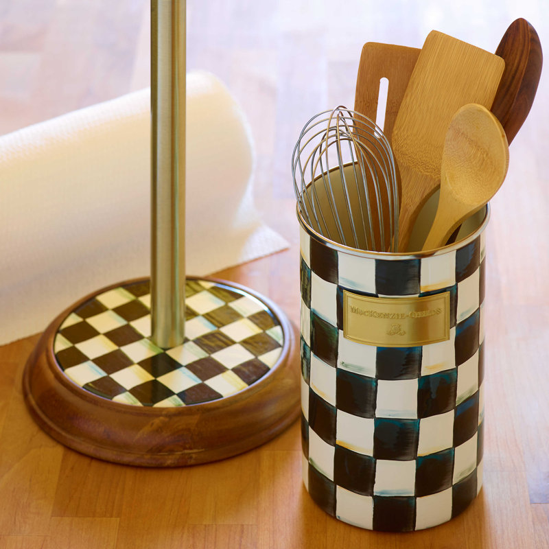 Check Utensil Crock, Black/White
