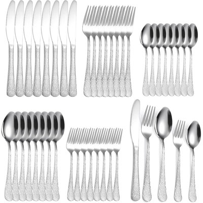 40-Piece Hammered Flatware Set For 8, Stainless Steel Dining Utensils With Elegant Hammered Handles For Everyday Use And Special Occasions