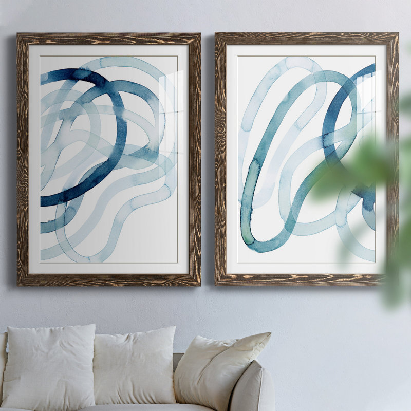 Lazuli I - ensemble de 2 reproductions d'art sur papier encadré, H 31,5 po x l 43,5 po x P 1 po, Noyer