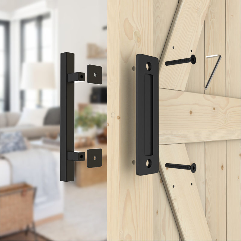 Barn Door Steel Handle/Pull Bar Cuboid For Bedroom Kitchen Shower Bathroom Sliding Barn Door Hardware Kit (Set of 2), Black