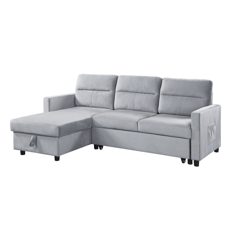 Canapé-lit modulaire réversible en velours gris clair de 81,5 po Boneless Ruby avec méridienne de rangement et poche latérale