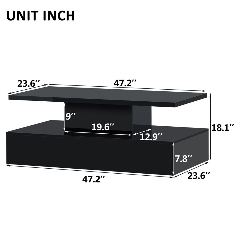 Selenne Coffee Table,cocktail table,living room table with LED lighting, 16 colors and a remote control, Black