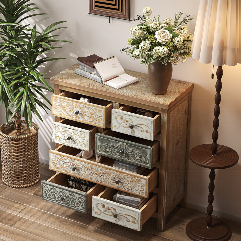 Vintage Wooden Accent Chest with 6 Drawers
