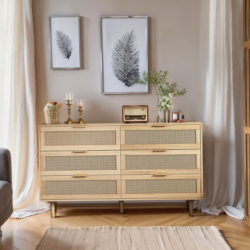 Commode double 6 tiroirs Eskil, Naturel 1, 29.53"H x 51.18"W x 15.75"D