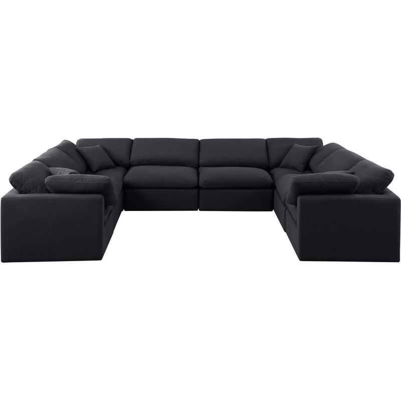 Canapé modulaire de coin rembourré 8 pièces Itala, Tissu texturé en lin noir