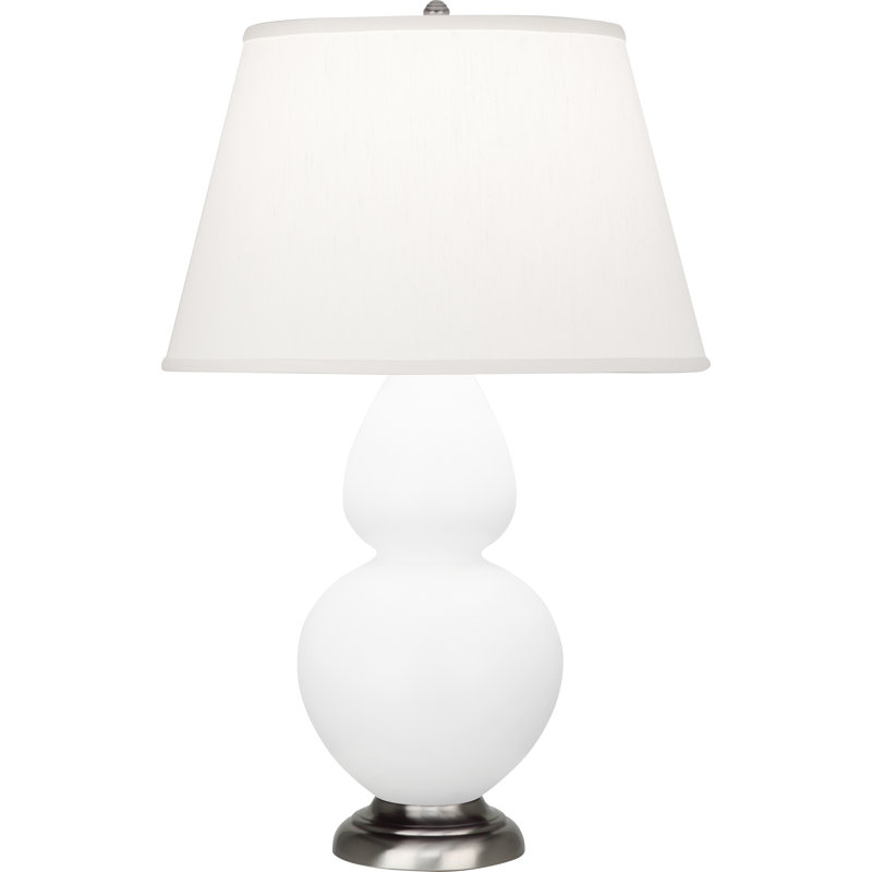 Double Gourd Table Lamp, White , Matte Steel Blue/Antique Silver