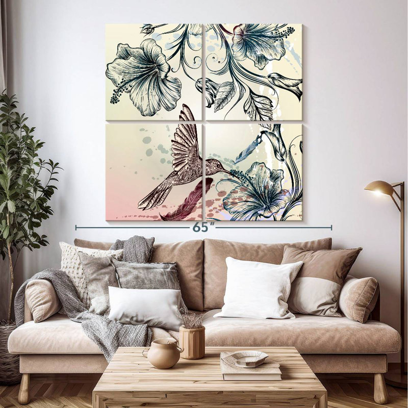 Colibri ronce et fleurs d'hibiscus
