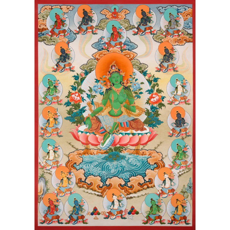 21 Taras verts de la lignée Chogyur Linpa (Brocadeless Thangka)