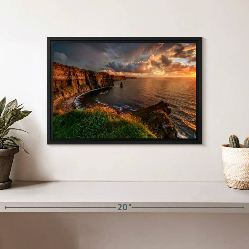 Cliffs Of Moher Before Dark, Floating Frame Black, 13" X 9"