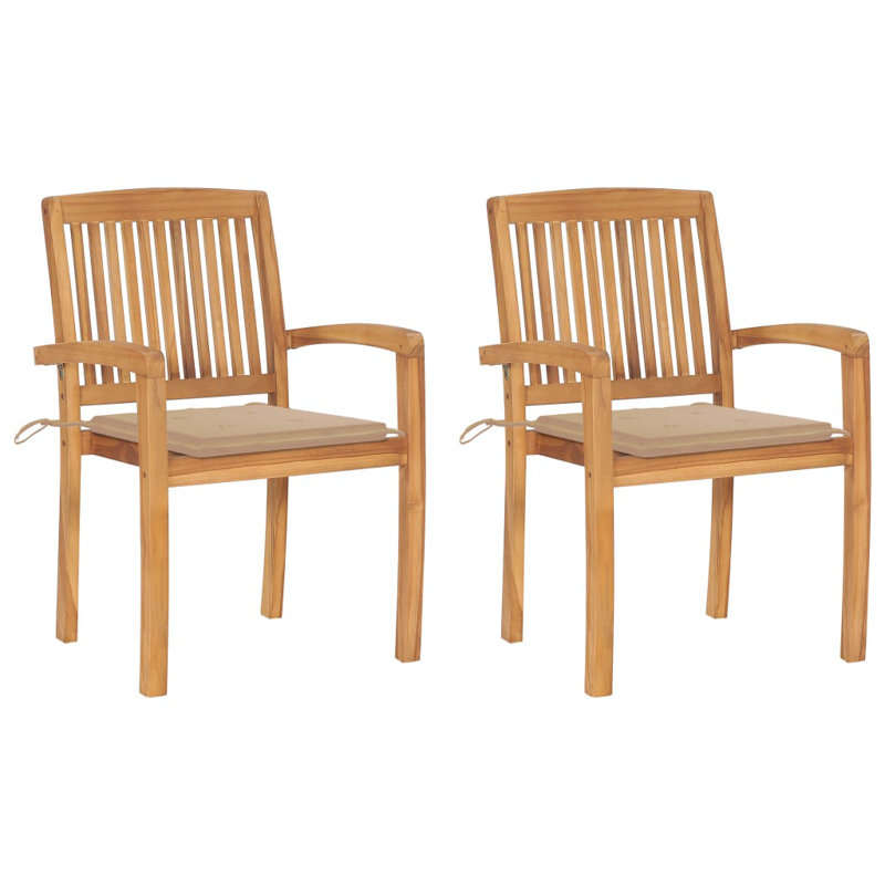 Chaise de patio en teck avec coussins West Boylston, Beige 1