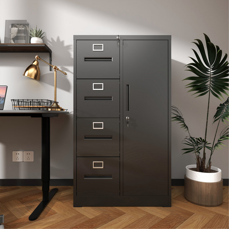 Office Storage Cabinet, Metal Storage Cabinet, Vertical Filing Cabinet With Lock, File Locker With 4 Drawers And 1 Door For School, Office, Vertical Filing Cabinet For Storage