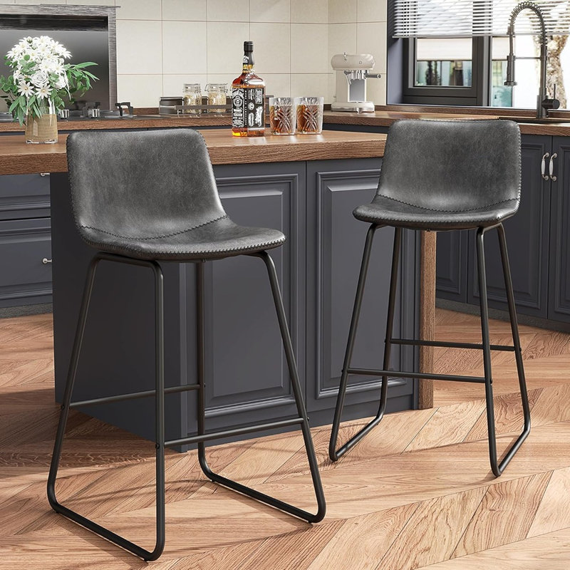 Ensemble de tabourets de bar à hauteur de comptoir moderne, chaises en cuir de polyuréthane avec pieds et repose-pieds en métal