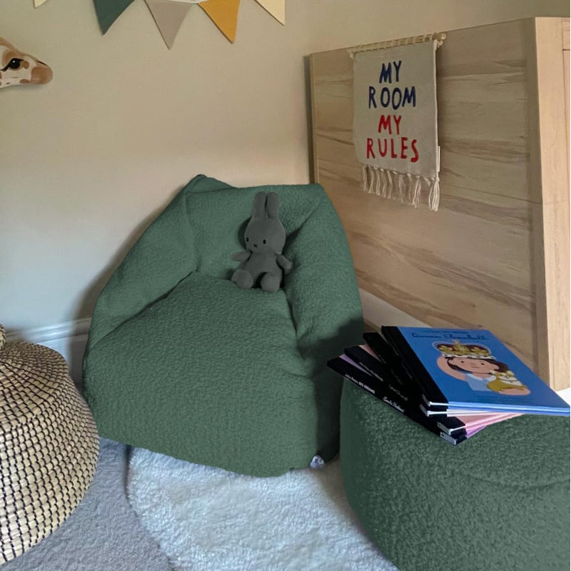 Snug Kids Snuggle Chair Beanbag And Footstool Bundle, Moss