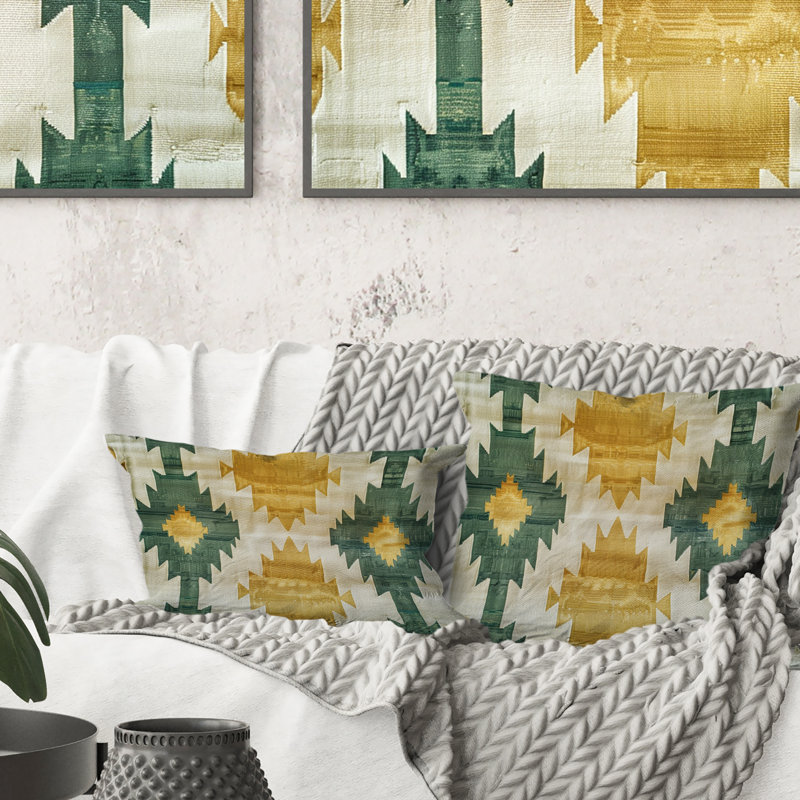 Coussin lombaire rétro jaune géométrique Navajo III
