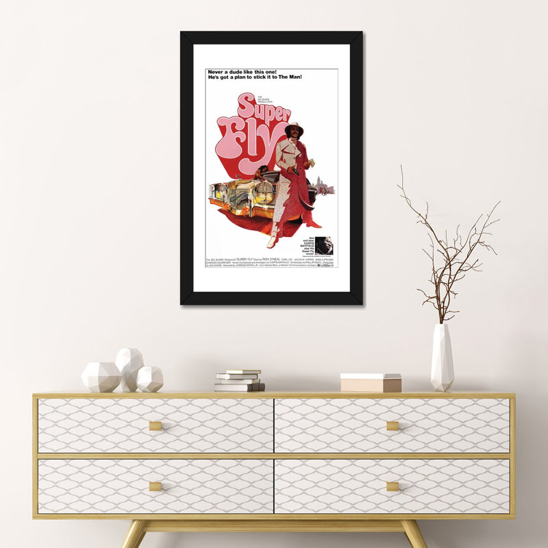 «Super Fly Film», affiche imprimée sur toile, Papier d'art encadré noir, Blanc, H 32 po x l 24 po x P 1 po