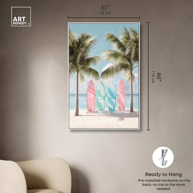 Toile de mer pastel, Cadre flottant blanc, H 46 po x l 31 po