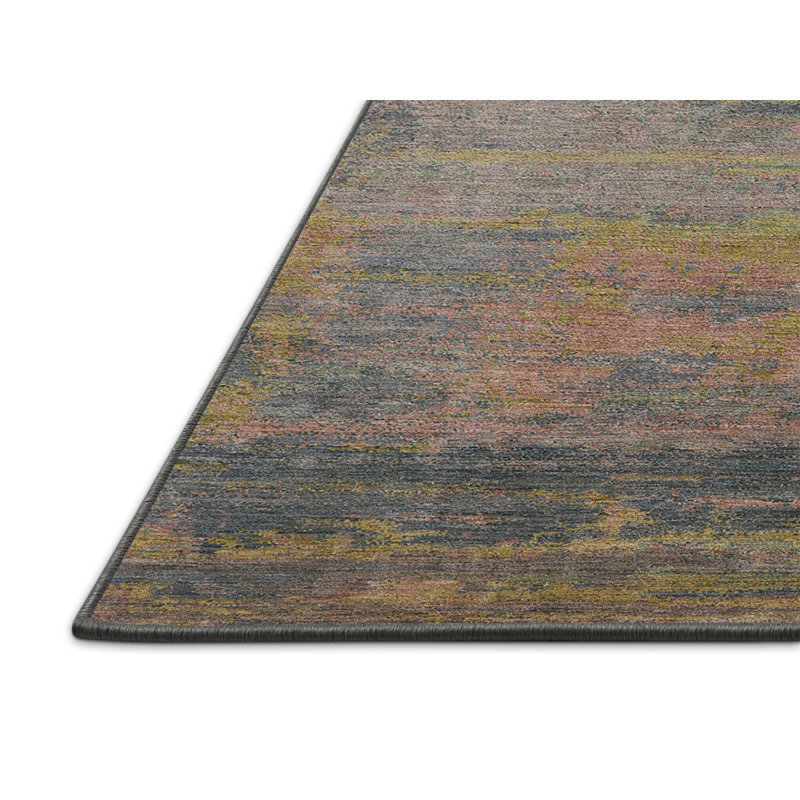 Tapis abstrait jaune / gris / rose Bottineau, Rectangle 8 pi x 10 pi