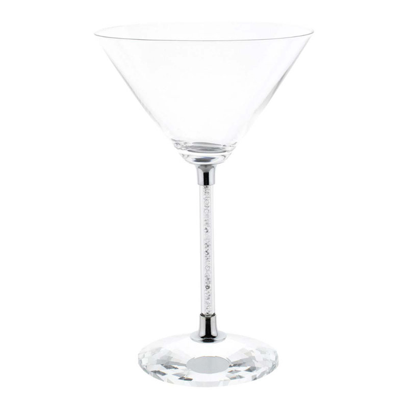Sparkles Home Vetrina Stem Martini Glass Set | Lead Free Crystal | Rhinestone Filled Stems Cocktail, 6, Silver