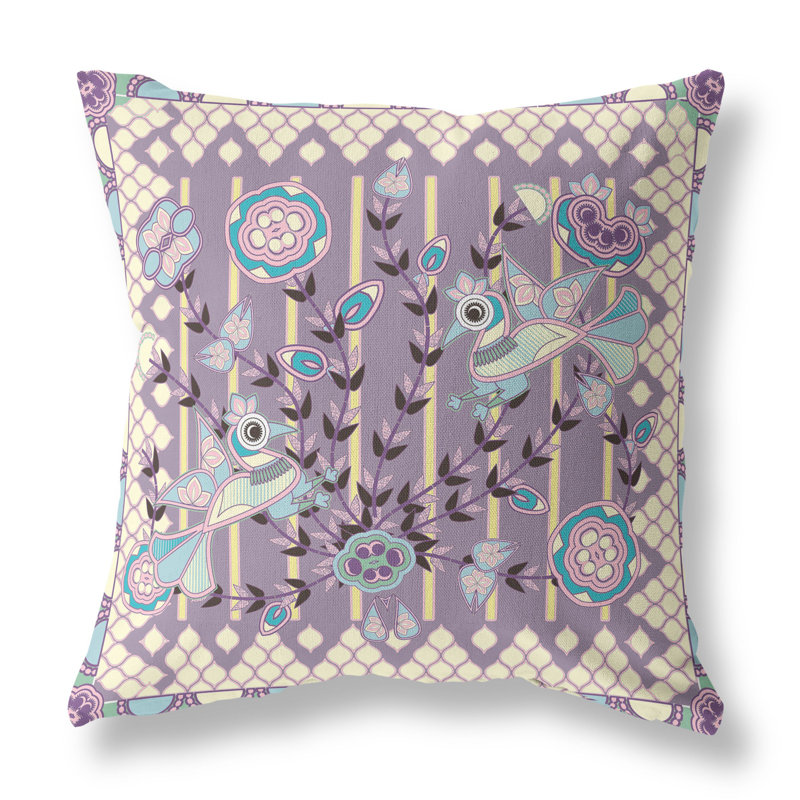 Housse et insert de coussin décoratif en polyester pour l'intérieur et l'extérieur, 16 po x 16 po, Mauve discret / jaune