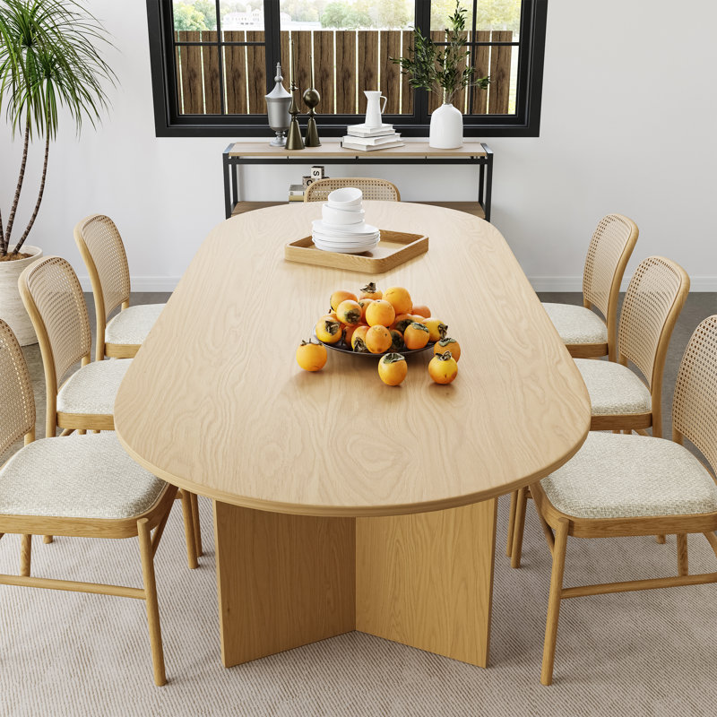 Oval Dining Table with Double Pedestal Solid Wood Kitchen Table, Natural Wood, 30"H x 79"L x 33.5"W