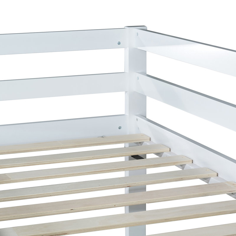Lit superposé simple au-dessus d'un lit simple en bois massif et en bois d'hévéa massif avec échelle, plateformes de lit supérieures et inférieures fabriquées avec des lattes renforcées, blanc