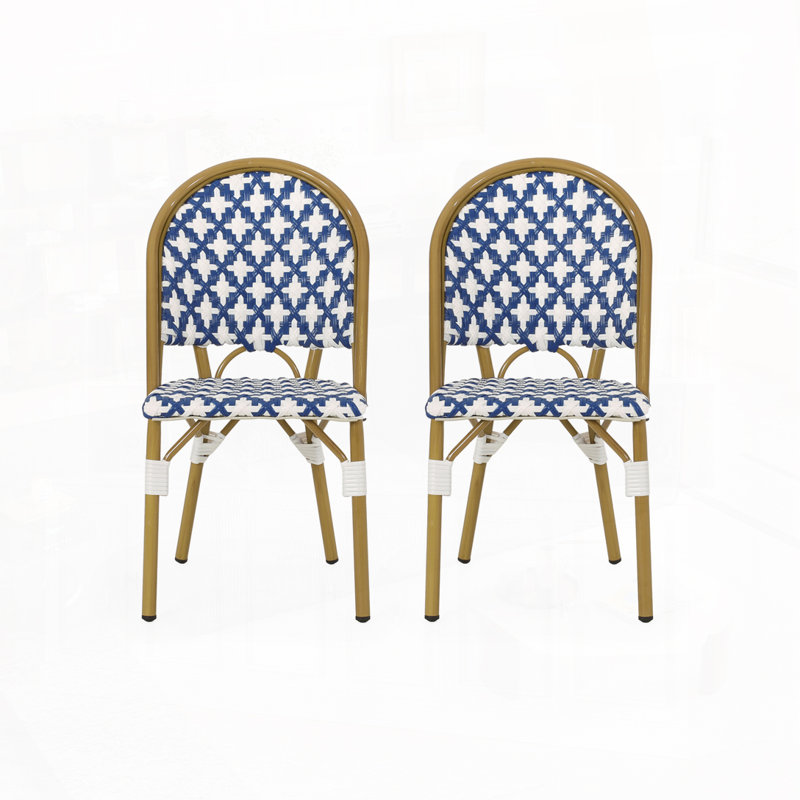 Chaise d'extérieur PE Ratten, Blanc bleu marine