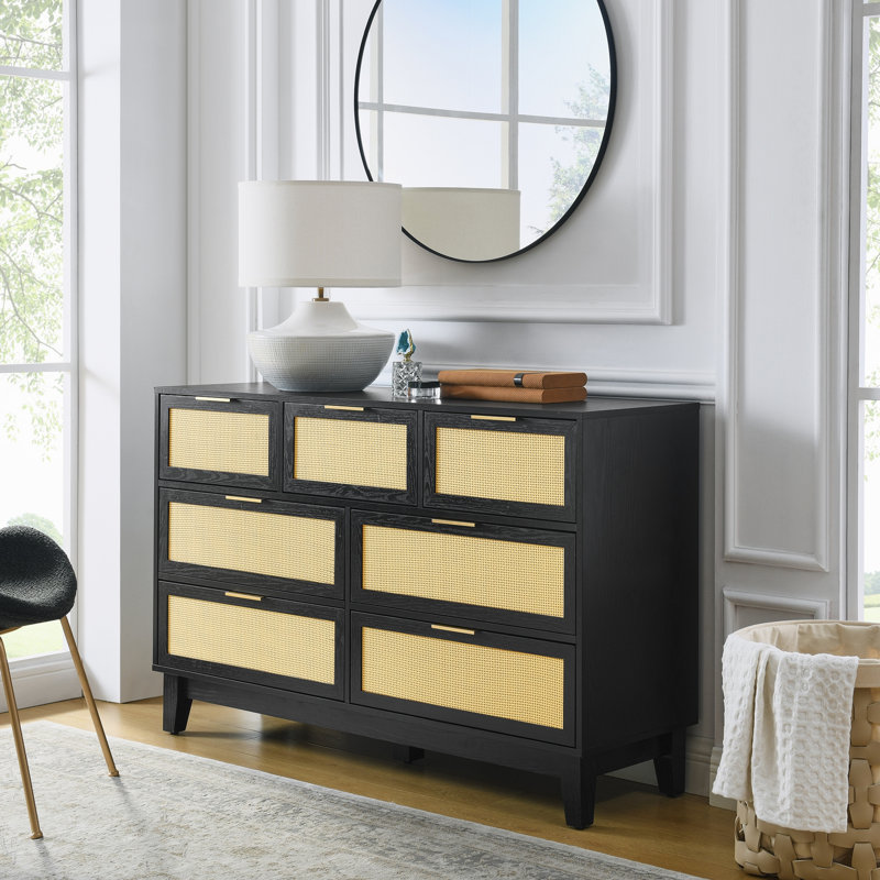 Commode 7 tiroirs pour chambre à coucher, commode moderne en bois avec commode spacieuse pour le couloir de la chambre à coucher