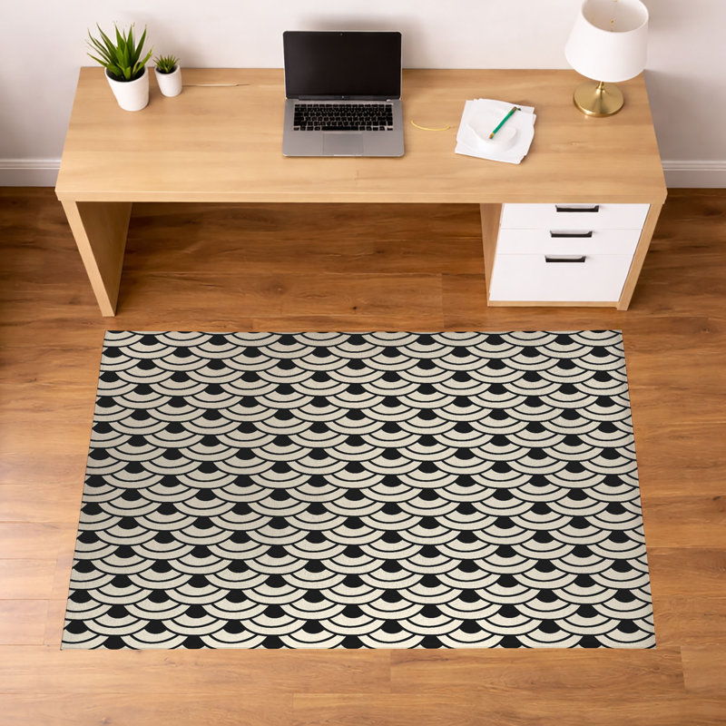 Tapis de bureau décoratif léger à vagues japonaises traditionnelles, 36" W x 24" D, Midnight Charcoal