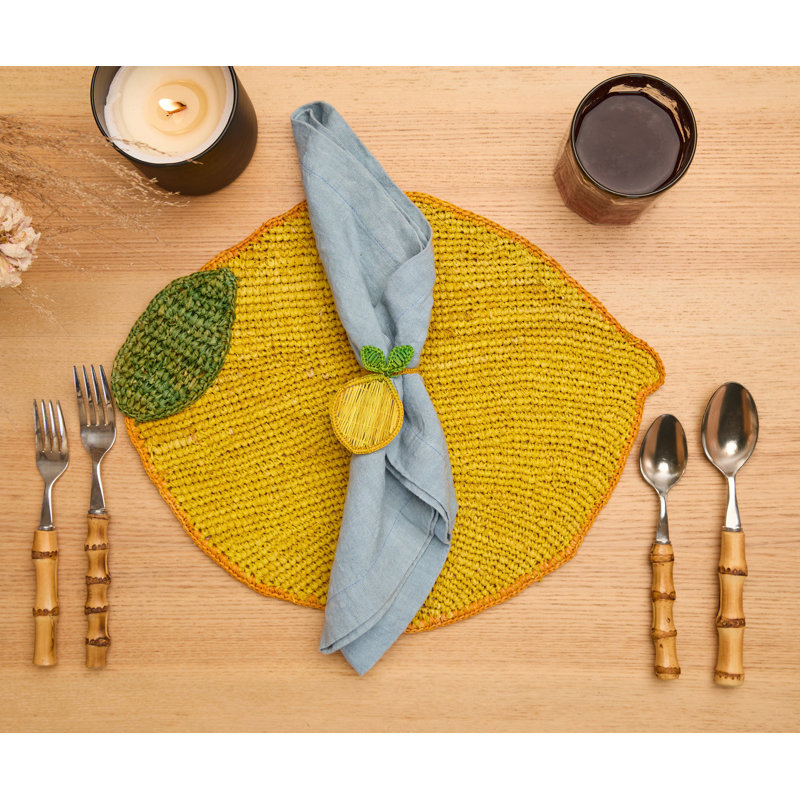 Napperon citron tissé à la main - Artisan Raphia - Tapis de table en forme de fruit - Décoration de table à manger Alois - Décoration de cuisine tropicale - fait à la main