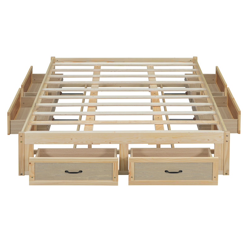 Lit plateforme avec 6 tiroirs de rangement, Naturel antique