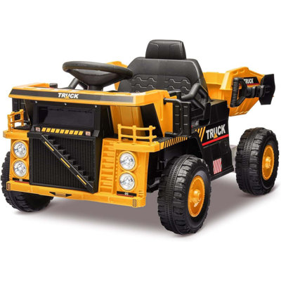 Ride On Dump Truck Ride On Car Toy,12V Ride On Construction Vehicle with Remote Control, Electric Dump Bed, Shovel, Music Player, High and Low Speed a