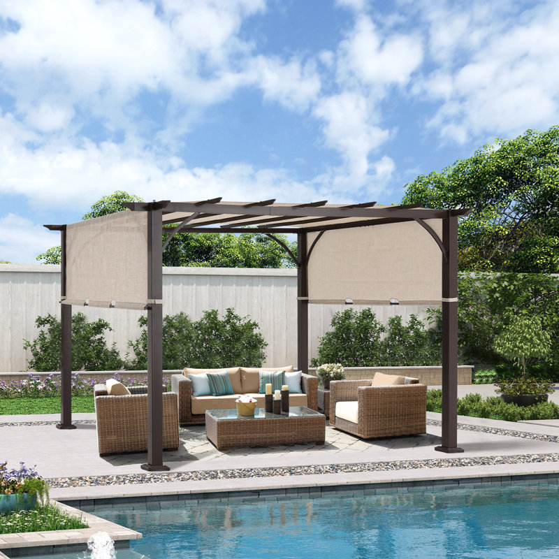 12 pi. L 10 pi. D Pergola en acier avec auvent