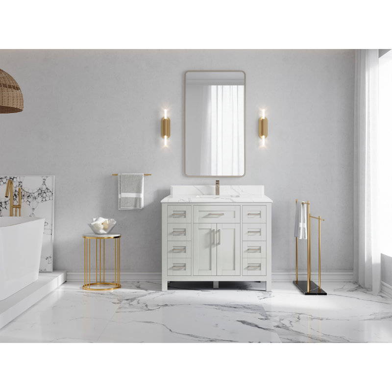 42'' Single Bathroom Vanity with Quartz Top, Calacatta Laza