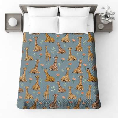 Couvre-lit matelassé girafes avec fleurs toutes tailles