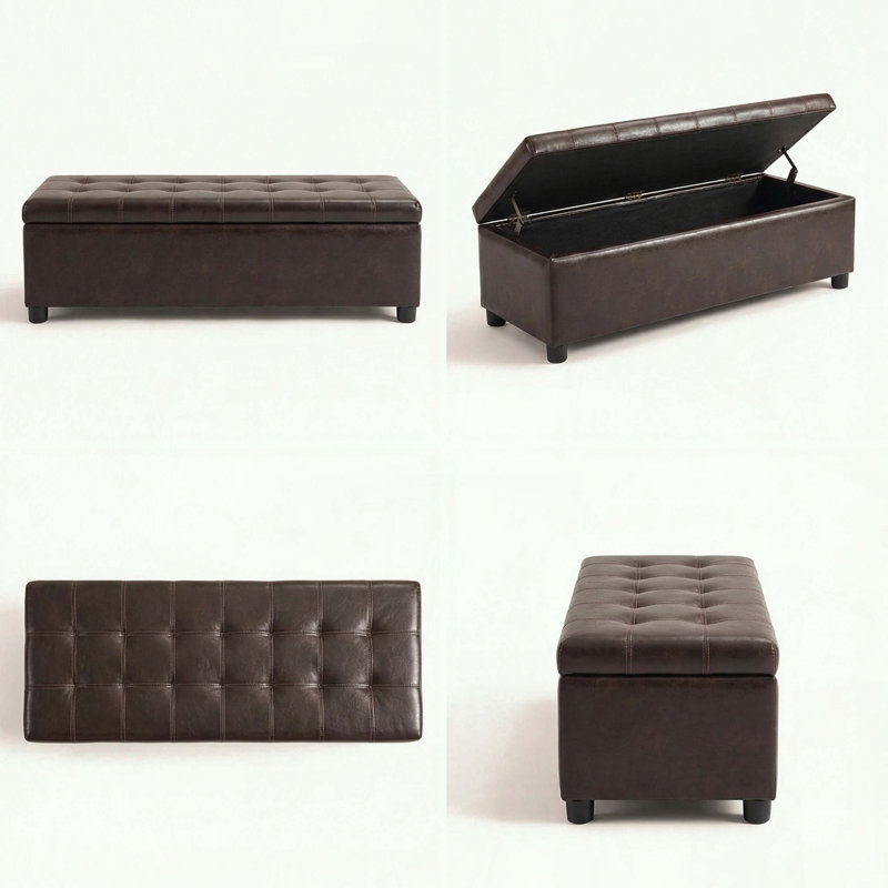 Banc de rangement avec repose-pieds avec couvercle facile à utiliser et conception capitonnée, Brun