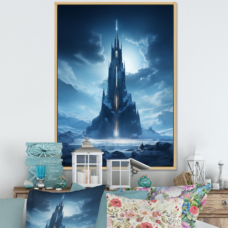 Citadelle bleue, château fort, art mural, Cadre flottant brun, 40" H x 30" W