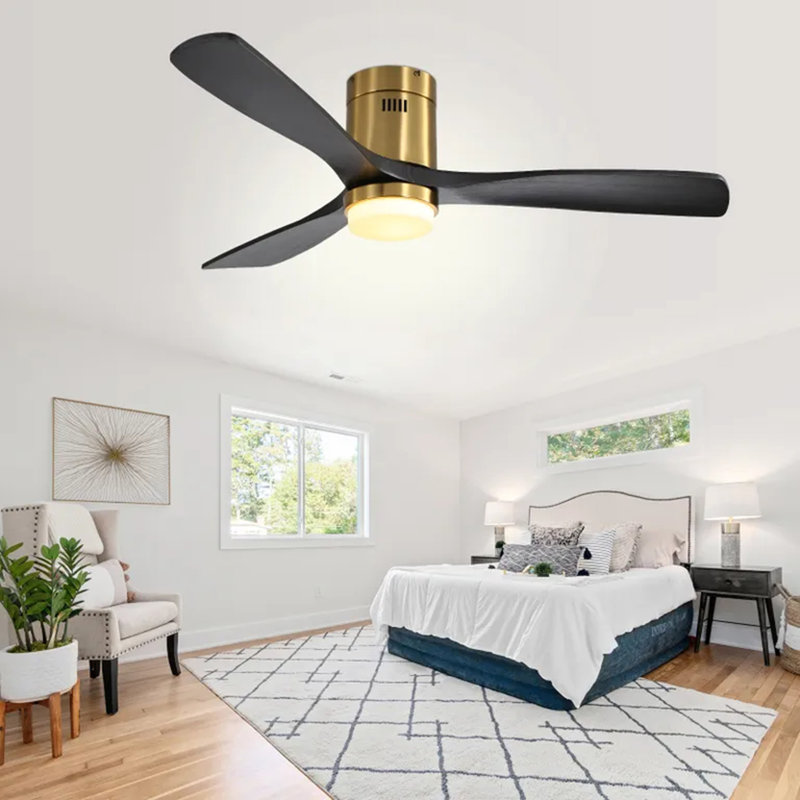 52 Inch Decorative LED Ceiling Fan With Dimmable LED Light 6 Speed Remote 3 Solid Wood Blades Reversible DC Motor For Living Room