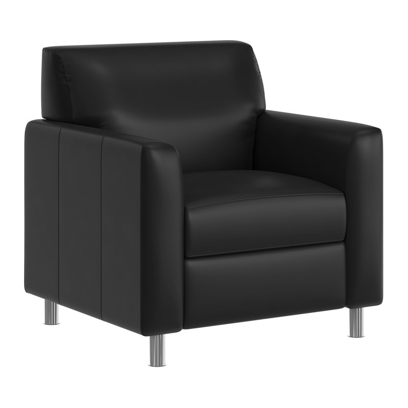 Upholstered Reception Chair with Right Side Charging Bank, Includes 2 Outlets, 2USB Ports, 1 USB-C Port, Chrome