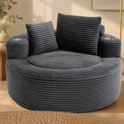Round Sofa Bed with Memory Foam Sectional Couches for Living Room, Cloud Couch with three pillows, Dark Grey