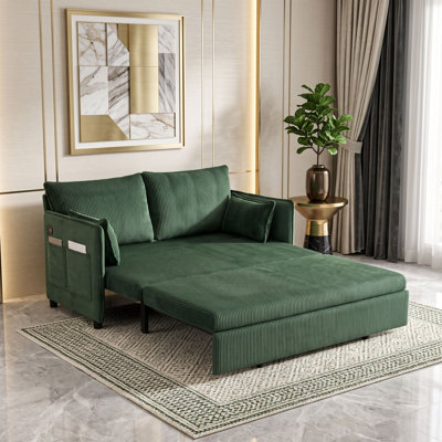 Chaise longue convertible en velours avec lit escamotable et charge USB