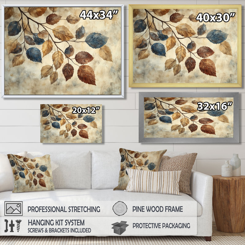 Faded sépia feuilles III - feuilles, art mural, Argent argent, H 12 po x l 20 po, Impression encadrée flottante