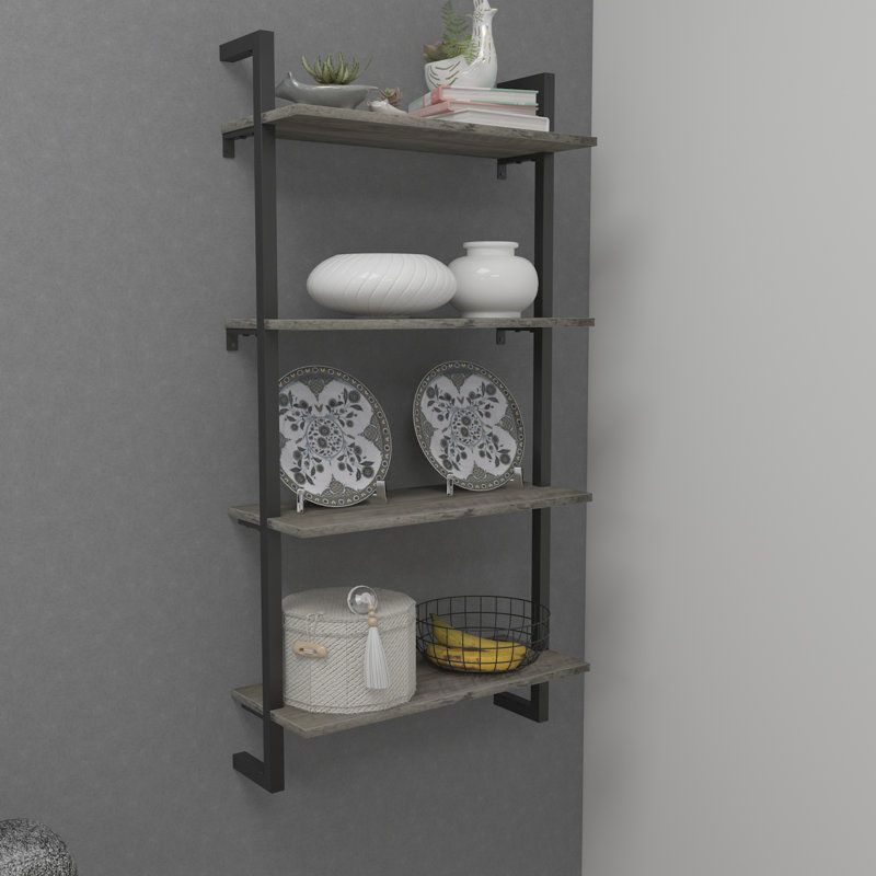 Ksandra Floating Bookcase, Oyster Gray, 47.6" H x 23.6" W x 9.8" D