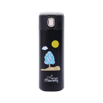 Thermos isolé sous vide en acier inoxydable 420 ml avec affichage de la température à DEL, double paroi, couvercle à vis étanche, noir 14 oz