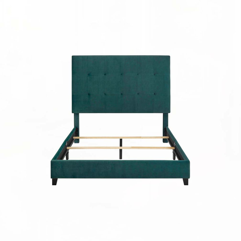 Lit plateforme tapissier touffeté, Grand, Vert