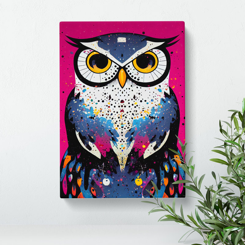 Paint Splashed Owl No.6 Abstract - Wrapped Canvas, 76cm H x 50cm W x 3cm D